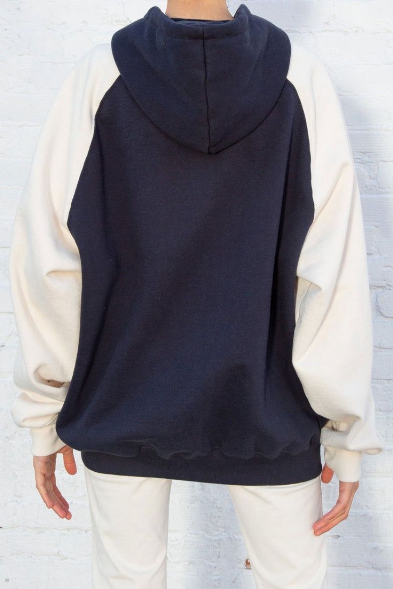 Sweat a Capuche Brandy Melville Christy Color Block Blanche Bleu Marine | RHR-15911561